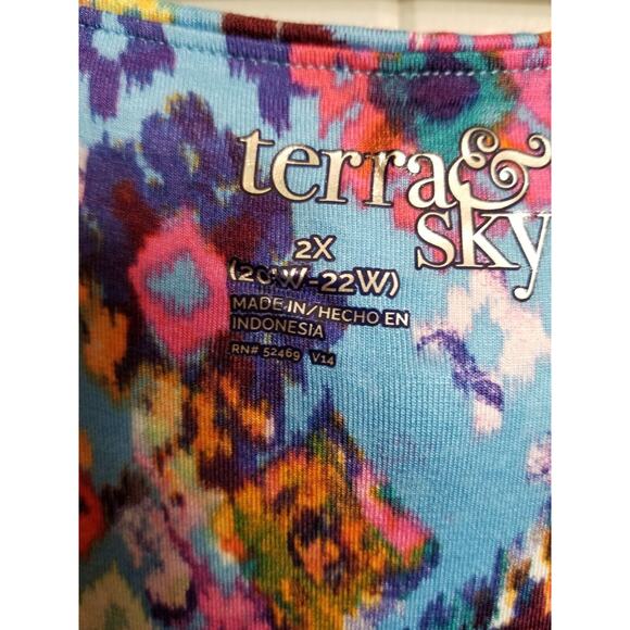 Terra Sky Women's Sz 2X 20/22 Vibrant Tribal Short Balloon Sleeve Jersey knit... - Picture 3 of 9